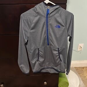 The North Face Heather Gray Hoodie with Blue Zipper